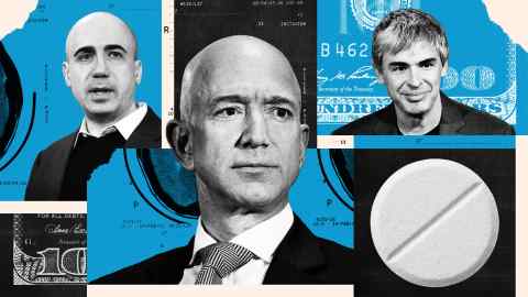 Un montaj cu antreprenorul israelian Yuri Milner, fondatorul Amazon Jeff Bezos și co-fondatorul Google Larry Page