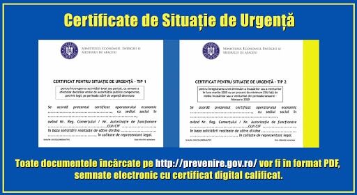 Eliberarea Certificatelor de Situaţie de Urgenţă