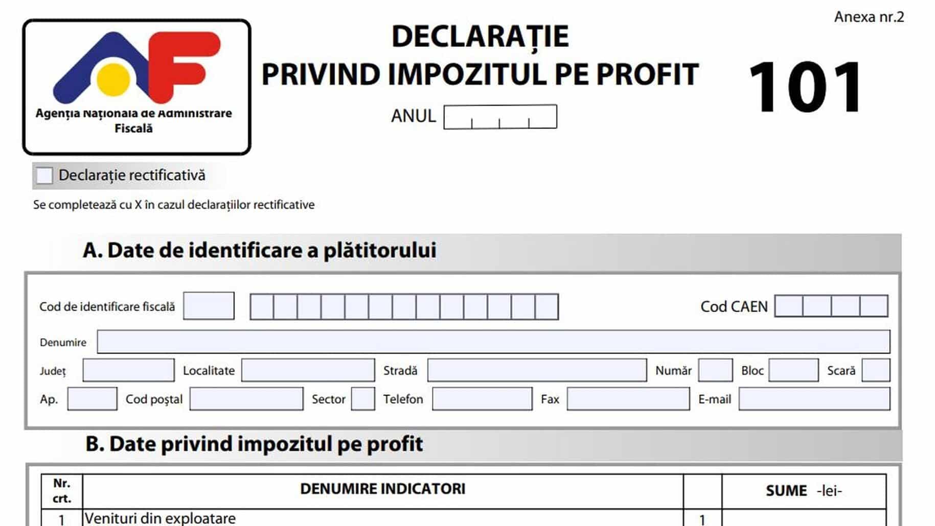 ANAF a emis clarificări despre formularele 101, în cadrul impozitului pe profit