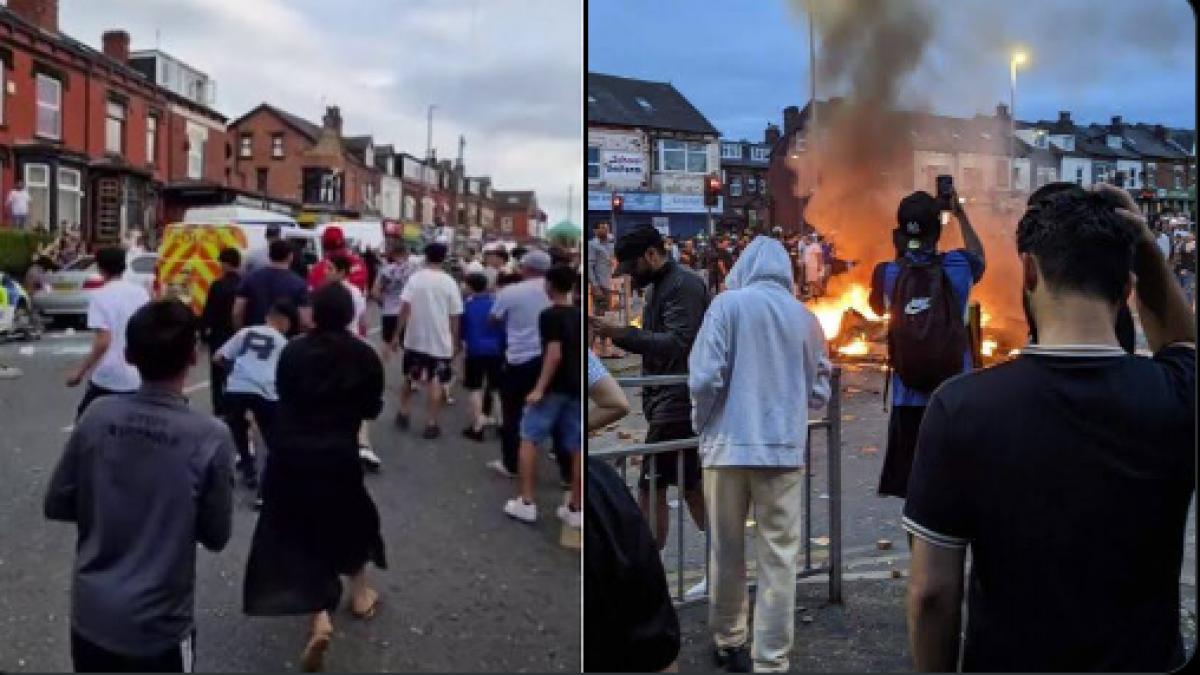 haos si violente pe strazile din leeds romanii s au batut cu politistii au rasturnat si incendiat 913396