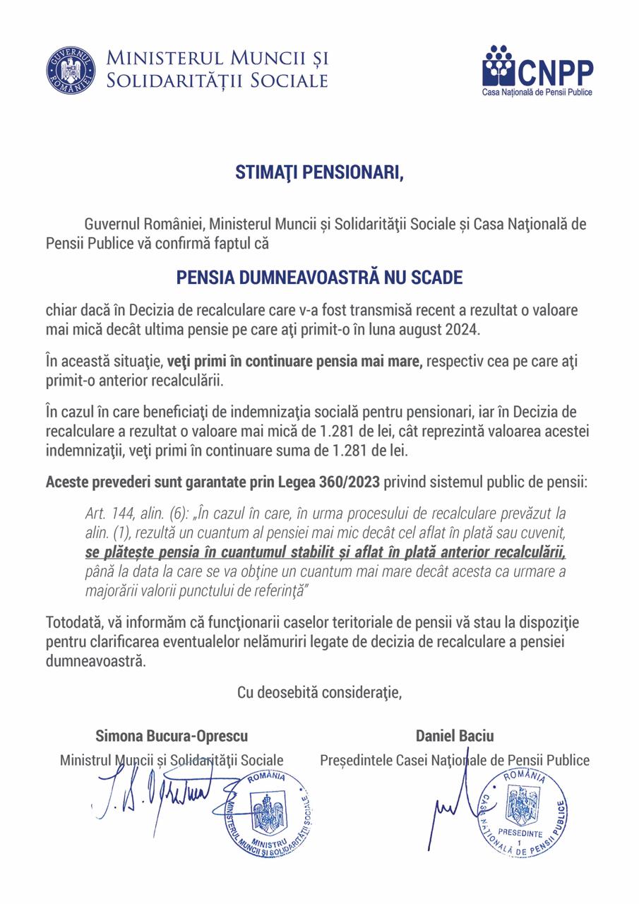 Scrisoare pensionari