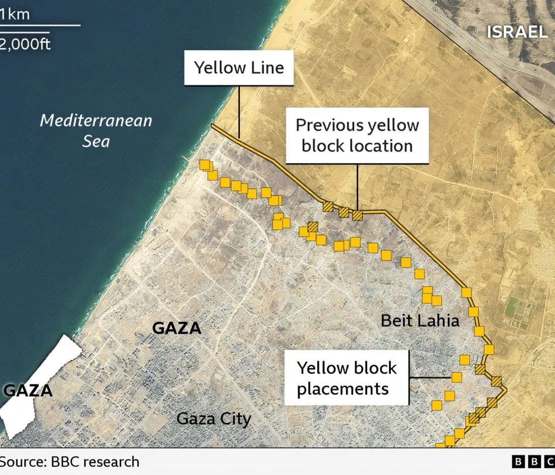 Imagini din satelit: Israel a mutat Linia Galbenă mai adânc în Gaza