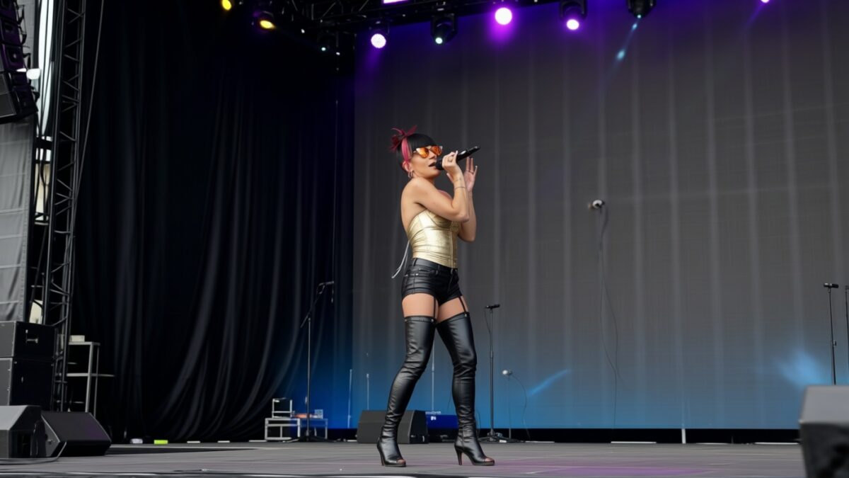 Lily Allen își expune fostul soț. A urcat pe scenă cu o rochie plină de facturi