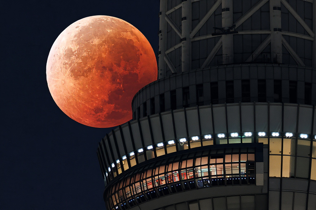 Luna devine complet rosie in ultima eclipsa totala vizibila pana in 2028