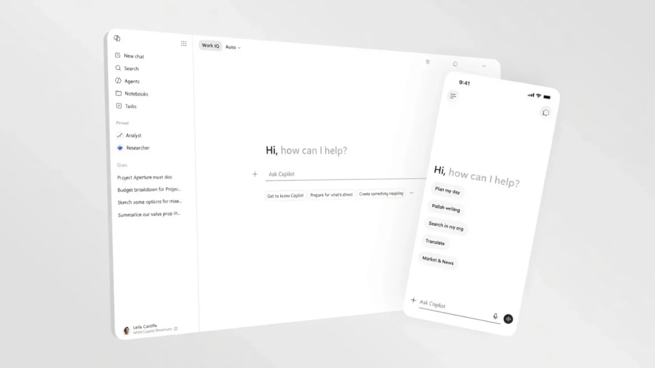 Microsoft simplifică asistentul Copilot pentru milioane de angajați. Interfață monocromatică în Microsoft 365.