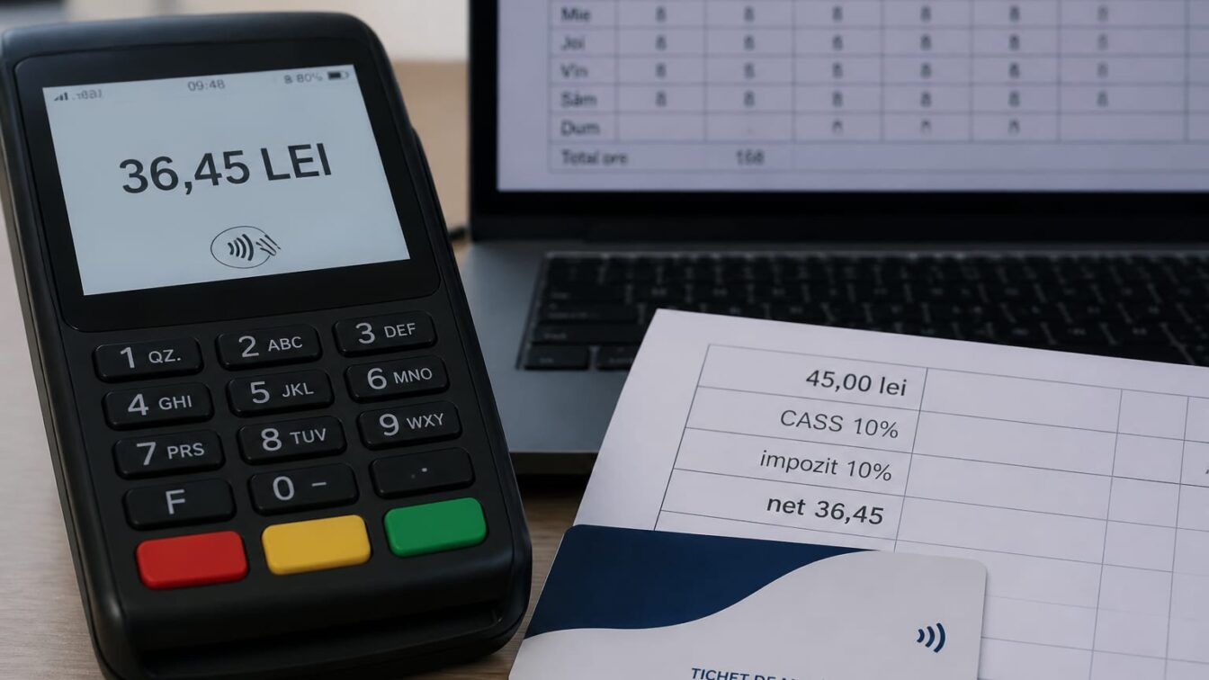 Tichetele de masă de 45 de lei pe zi ajung 36,45 lei net pe card. Impozitul pe venit și CASS reduc suma în 2026 pentru angajați